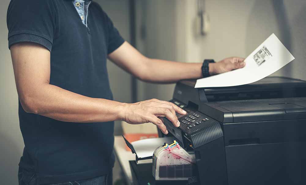 office printer printing A4 document and scanning lamination